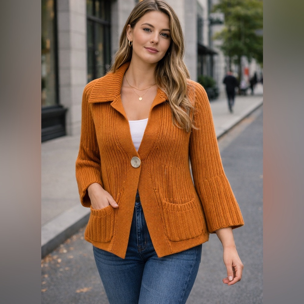Tribal Women's Orange Cardigan Sweater